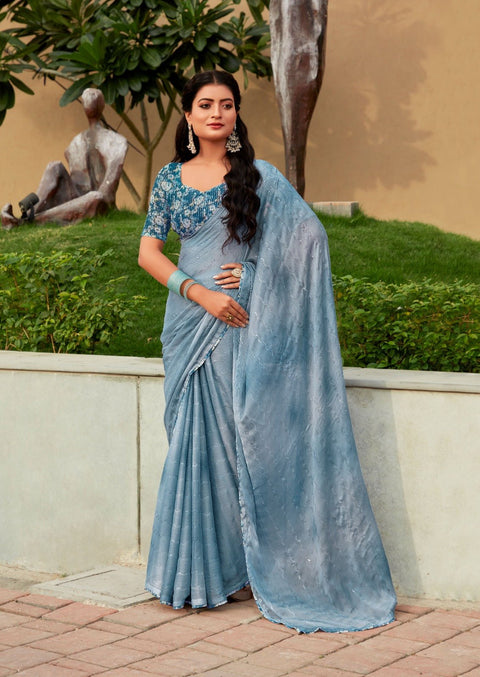 Grey indian saree with blouse in ,USA Perfect for Indian wedding or party wear for women - ReadyToWearshop