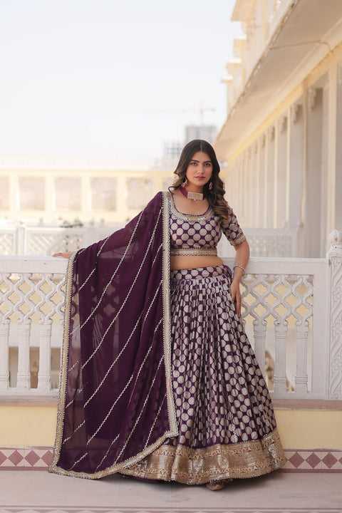 Lavender Desirable Women's Fully Flaired Lehenga Made With Faux Georgette Fabrics With sequins Embroidered Blouse For Women - ReadyToWearshop