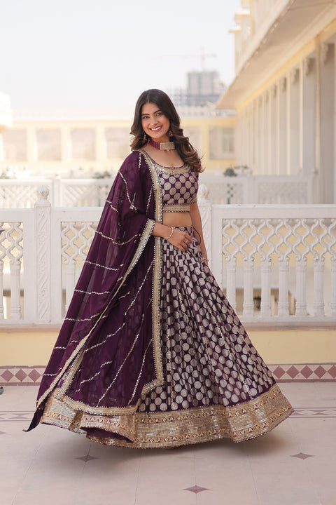 Lavender Desirable Women's Fully Flaired Lehenga Made With Faux Georgette Fabrics With sequins Embroidered Blouse For Women - ReadyToWearshop