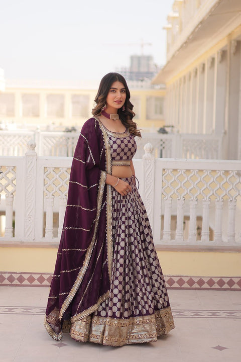 Lavender Desirable Women's Fully Flaired Lehenga Made With Faux Georgette Fabrics With sequins Embroidered Blouse For Women - ReadyToWearshop