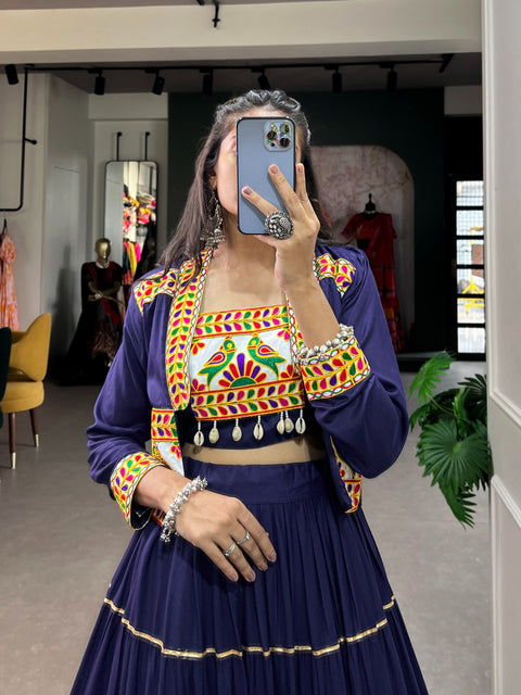 Beautiful Navratri Embroidered Gamthi Work for Women with Dupatta Embroidered Lehenga Choli In USA