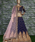 Look divine on your special day by wearing this navy blue color velvet bridal lehenga Choli. - ReadyToWearshop