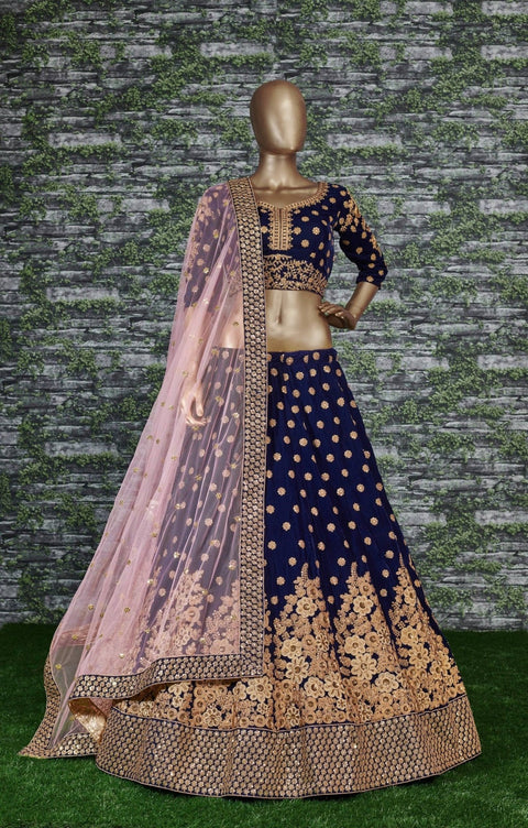 Look divine on your special day by wearing this navy blue color velvet bridal lehenga Choli. - ReadyToWearshop