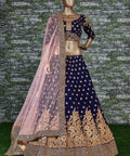 Look divine on your special day by wearing this navy blue color velvet bridal lehenga Choli. - ReadyToWearshop