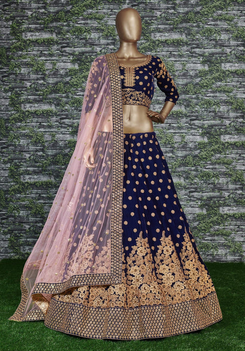 Look divine on your special day by wearing this navy blue color velvet bridal lehenga Choli. - ReadyToWearshop