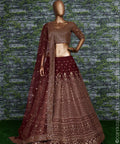 Maroon raw silk blouse adorned with gold sequin embroidery. lehenga choli for women - ReadyToWearshop