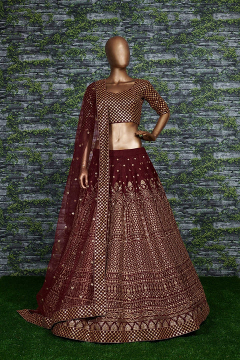 Maroon raw silk blouse adorned with gold sequin embroidery. lehenga choli for women - ReadyToWearshop