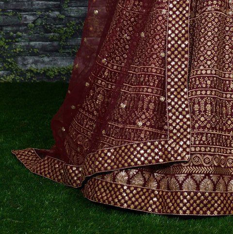 Maroon raw silk blouse adorned with gold sequin embroidery. lehenga choli for women - ReadyToWearshop