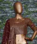 Maroon raw silk blouse adorned with gold sequin embroidery. lehenga choli for women - ReadyToWearshop