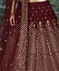 Maroon raw silk blouse adorned with gold sequin embroidery. lehenga choli for women - ReadyToWearshop