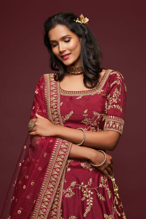 Maroon Graceful Fancy Lehenga Choli for Women In Wedding Occasion with Dupatta in USA