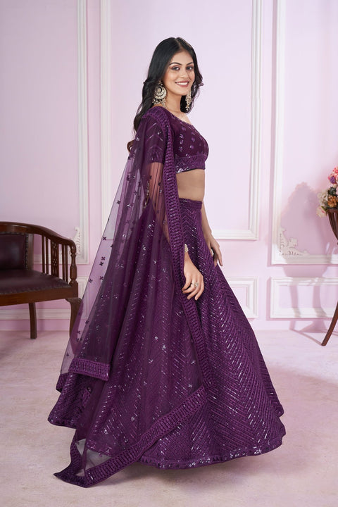 Mesmerizing Purple Party wear Heavy Lehenga Choli for Women with Dupatta Sequence Lehenga Choli In USA - ReadyToWearshop