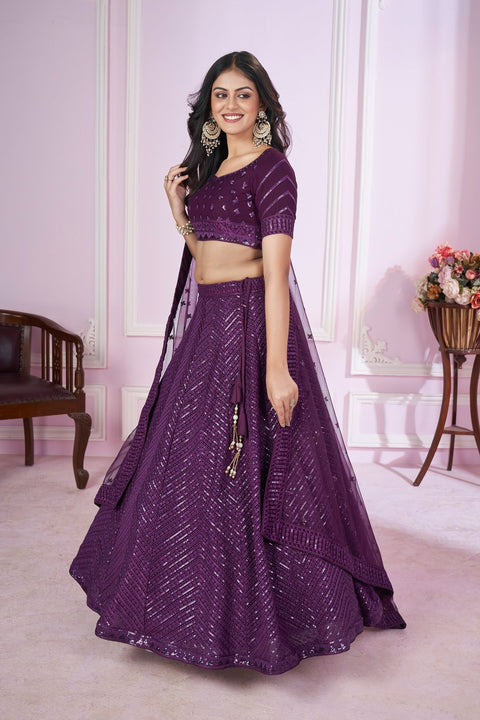 Mesmerizing Purple Party wear Heavy Lehenga Choli for Women with Dupatta Sequence Lehenga Choli In USA - ReadyToWearshop