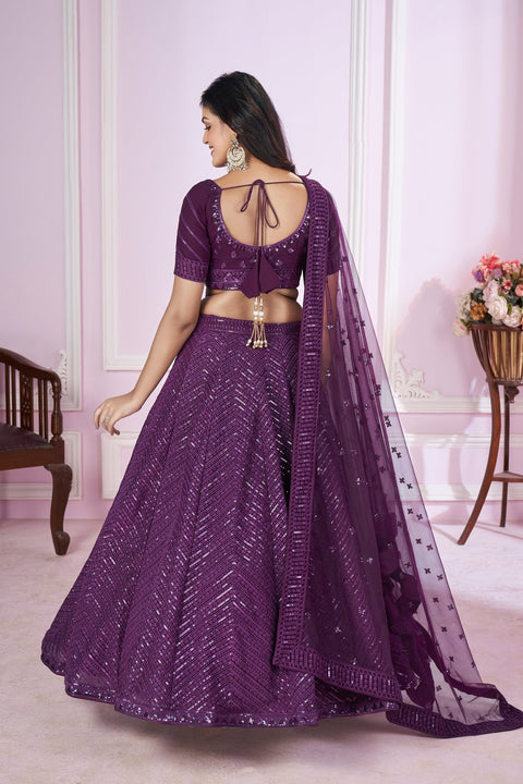 Mesmerizing Purple Party wear Heavy Lehenga Choli for Women with Dupatta Sequence Lehenga Choli In USA - ReadyToWearshop