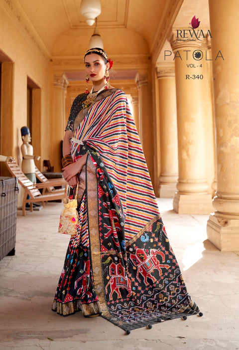 Multicolor And Grey Indian Wedding Wear Patola saree with blouse in USA, Perfect for Indian Wedding Wear sequins saree For Woman - ReadyToWearshop