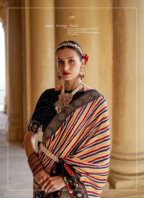 Multicolor And Grey Indian Wedding Wear Patola saree with blouse in USA, Perfect for Indian Wedding Wear sequins saree For Woman - ReadyToWearshop