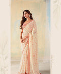 Off White Beautifully Designed Saree with blouse in ,USA Perfect for Indian wedding or party wear for women - ReadyToWearshop
