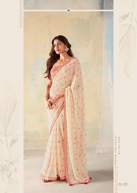 Off White Beautifully Designed Saree with blouse in ,USA Perfect for Indian wedding or party wear for women - ReadyToWearshop