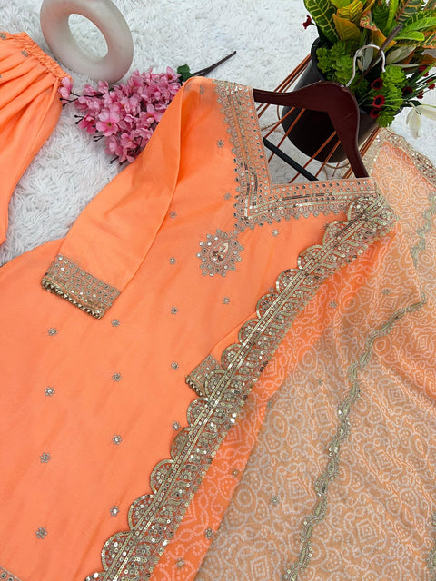 Orange Charming Party Wear Look New Top - Plazo and Dupatta With Heavy Embroidery Work For Women - ReadyToWearshop