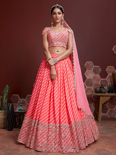 Peach Lovely Party wear Heavy Lehenga Choli for Women with Dupatta Sequence Lehenga Choli In USA - ReadyToWearshop