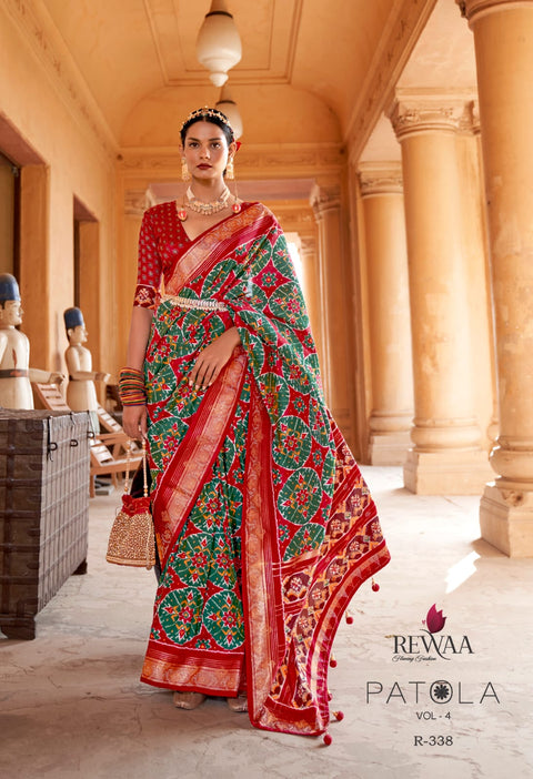 Pink And Green Indian Wedding Wear Patola saree with blouse in USA, Perfect for Indian Wedding Wear sequins saree For Woman - ReadyToWearshop