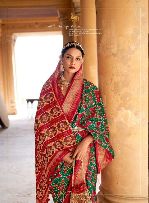 Pink And Green Indian Wedding Wear Patola saree with blouse in USA, Perfect for Indian Wedding Wear sequins saree For Woman - ReadyToWearshop