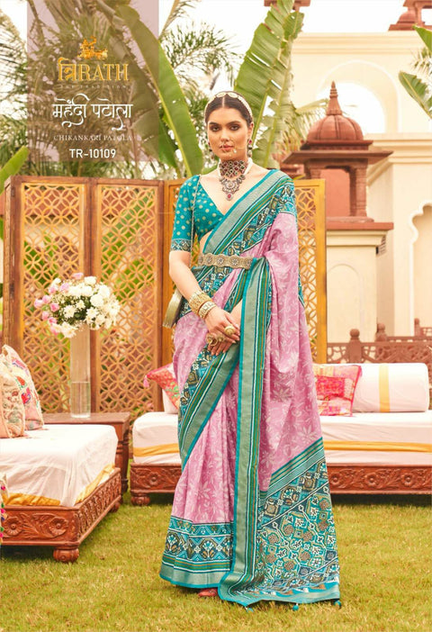 Pink And Purple Indian Wedding Wear Patola saree with blouse in USA, Perfect for Indian Wedding Wear sequins saree For Woman - ReadyToWearshop