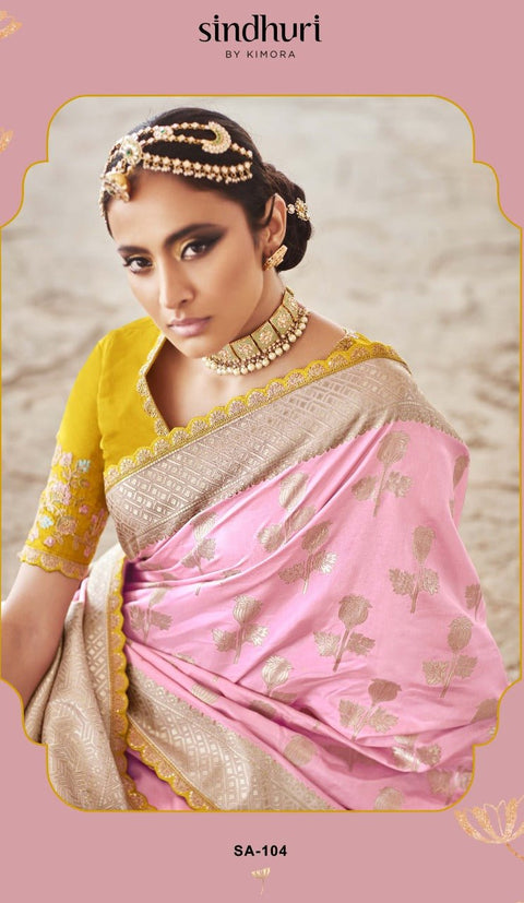 Pink Beautifully Designed Saree with blouse in ,USA Perfect for Indian wedding or party wear for women - ReadyToWearshop
