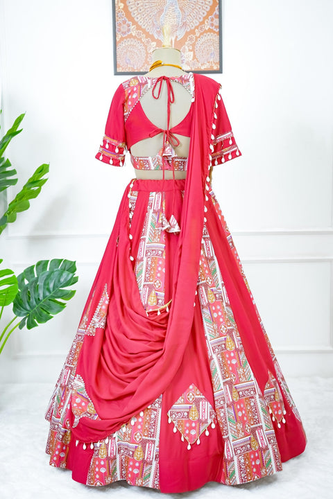 Pink Digital print with kodi lace broder lehenga choli for women in USA - ReadyToWearshop
