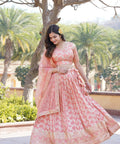 Pink Dyeable Pure Viscose Jacquard Lehenga Choli & Dupatta Set For Women - ReadyToWearshop