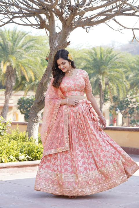 Pink Dyeable Pure Viscose Jacquard Lehenga Choli & Dupatta Set For Women - ReadyToWearshop