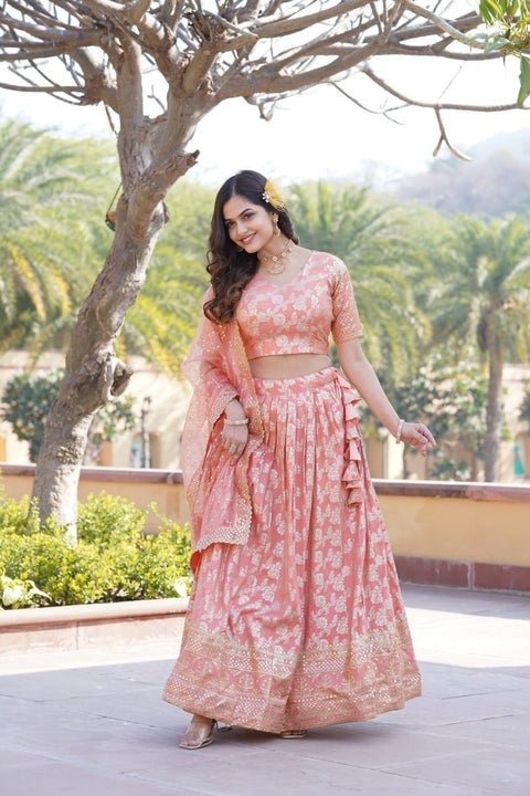 Pink Dyeable Pure Viscose Jacquard Lehenga Choli & Dupatta Set For Women - ReadyToWearshop