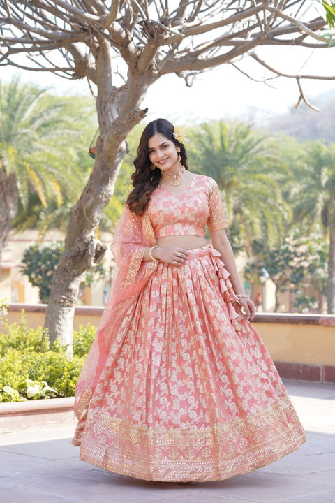 Pink Dyeable Pure Viscose Jacquard Lehenga Choli & Dupatta Set For Women - ReadyToWearshop