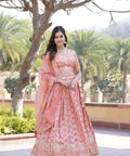 Pink Dyeable Pure Viscose Jacquard Lehenga Choli & Dupatta Set For Women - ReadyToWearshop