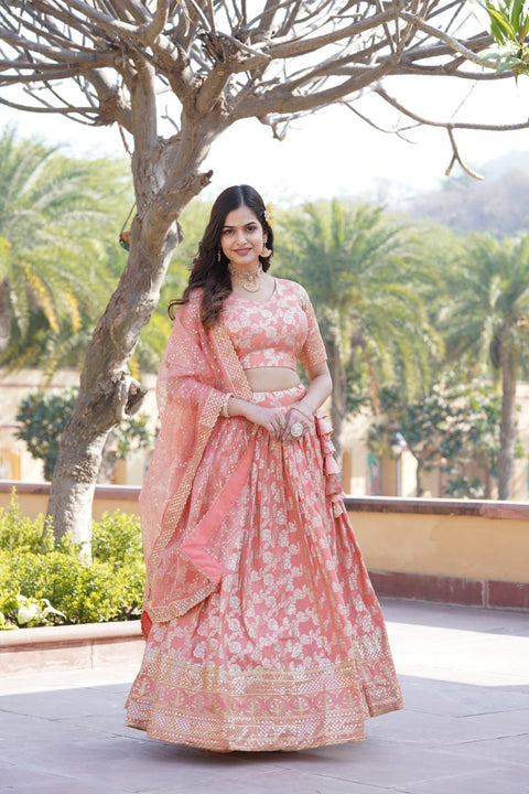 Pink Dyeable Pure Viscose Jacquard Lehenga Choli & Dupatta Set For Women - ReadyToWearshop