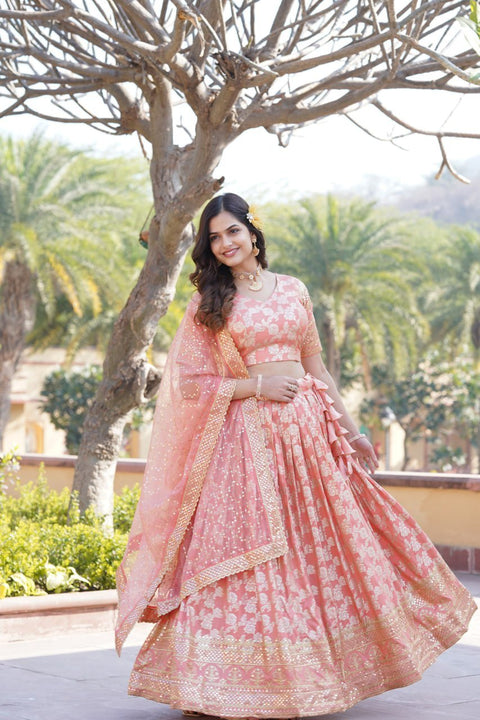 Pink Dyeable Pure Viscose Jacquard Lehenga Choli & Dupatta Set For Women - ReadyToWearshop