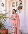 Pink Graceful Party Wear Look Pur Chinon Silk Top Plazzo & Dupatta Set For Women In USA - ReadyToWearshop