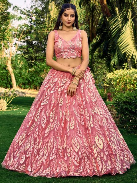Pink Heavy Lehenga Choli for Women with Dupatta Sequence Lehenga Choli In USA - ReadyToWearshop