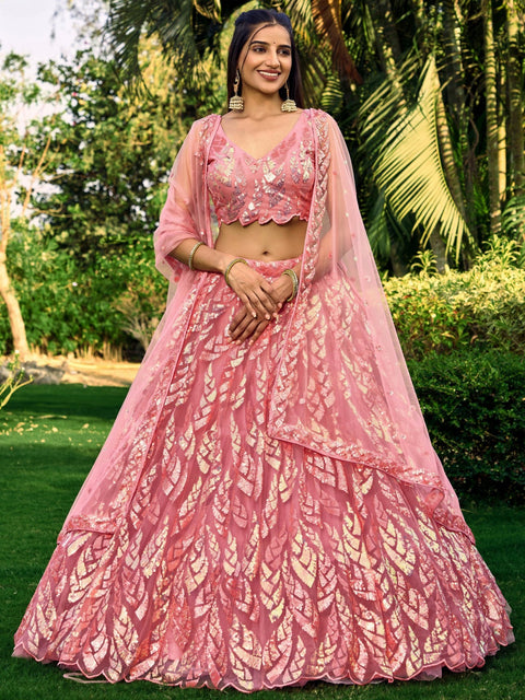 Pink Heavy Lehenga Choli for Women with Dupatta Sequence Lehenga Choli In USA - ReadyToWearshop