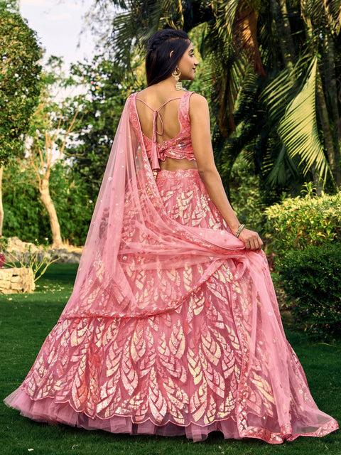 Pink Heavy Lehenga Choli for Women with Dupatta Sequence Lehenga Choli In USA - ReadyToWearshop