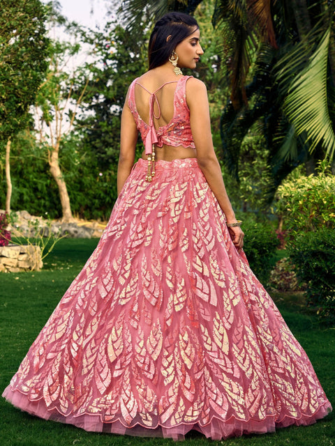 Pink Heavy Lehenga Choli for Women with Dupatta Sequence Lehenga Choli In USA - ReadyToWearshop