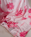 Pink Pearl - Edged Floral Satin Floral Print Saree For Women - ReadyToWearshop