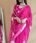 Pink saree best way to represent your classy look with this spectacular georgette printed saree with Pearl lace border - ReadyToWearshop