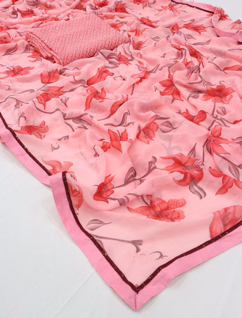 Pink Sequins Indian saree with blouse in USA, Perfect for Indian Daily wear, partywear sequins saree - ReadyToWearshop