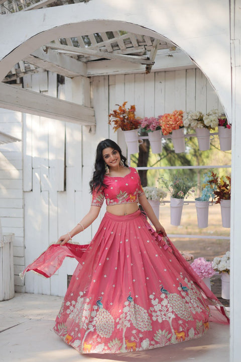 Pink traditional Embroidered work Lehenga Choli with Dupatta for women - ReadyToWearshop