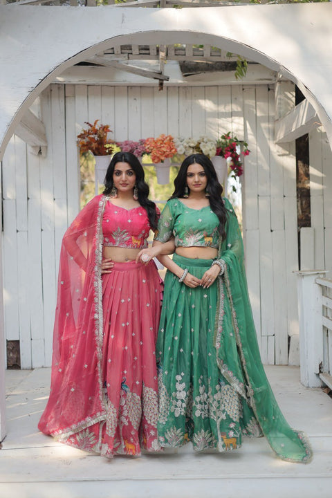 Pink traditional Embroidered work Lehenga Choli with Dupatta for women - ReadyToWearshop