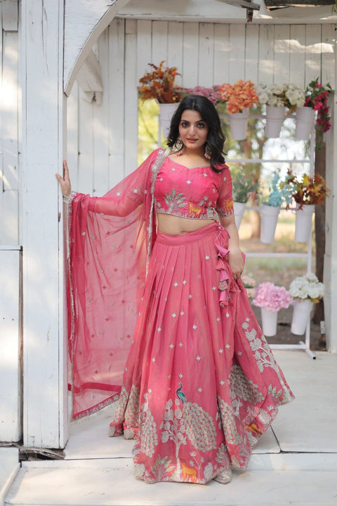 Pink traditional Embroidered work Lehenga Choli with Dupatta for women - ReadyToWearshop