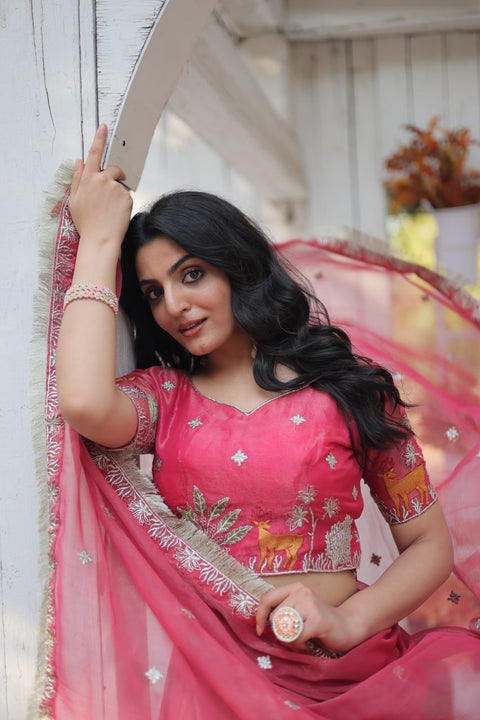 Pink traditional Embroidered work Lehenga Choli with Dupatta for women - ReadyToWearshop