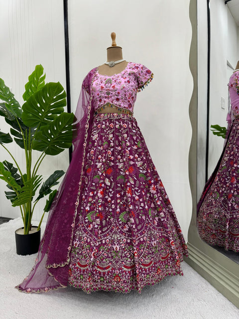 Pink Your Ethnic Wardrobe with a Gorgeous Georgette Lehenga Choli and an Intricately Embroidered Banglory Blouse For Woman - ReadyToWearshop