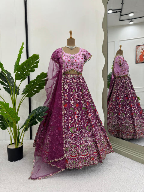 Pink Your Ethnic Wardrobe with a Gorgeous Georgette Lehenga Choli and an Intricately Embroidered Banglory Blouse For Woman - ReadyToWearshop